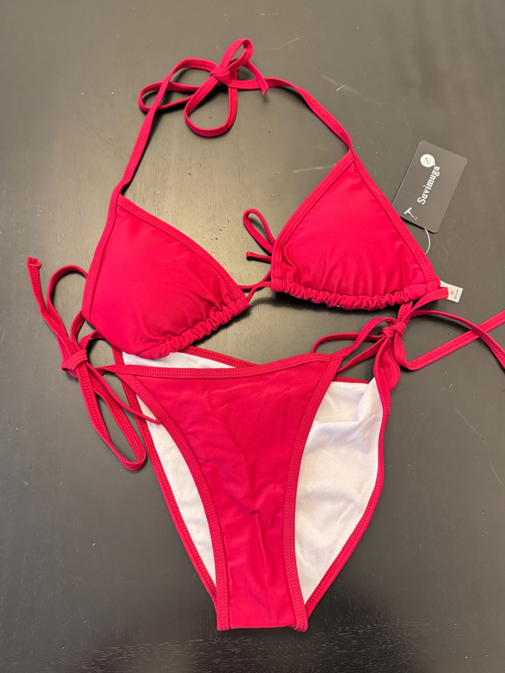Deep Red Triangle String Bikini